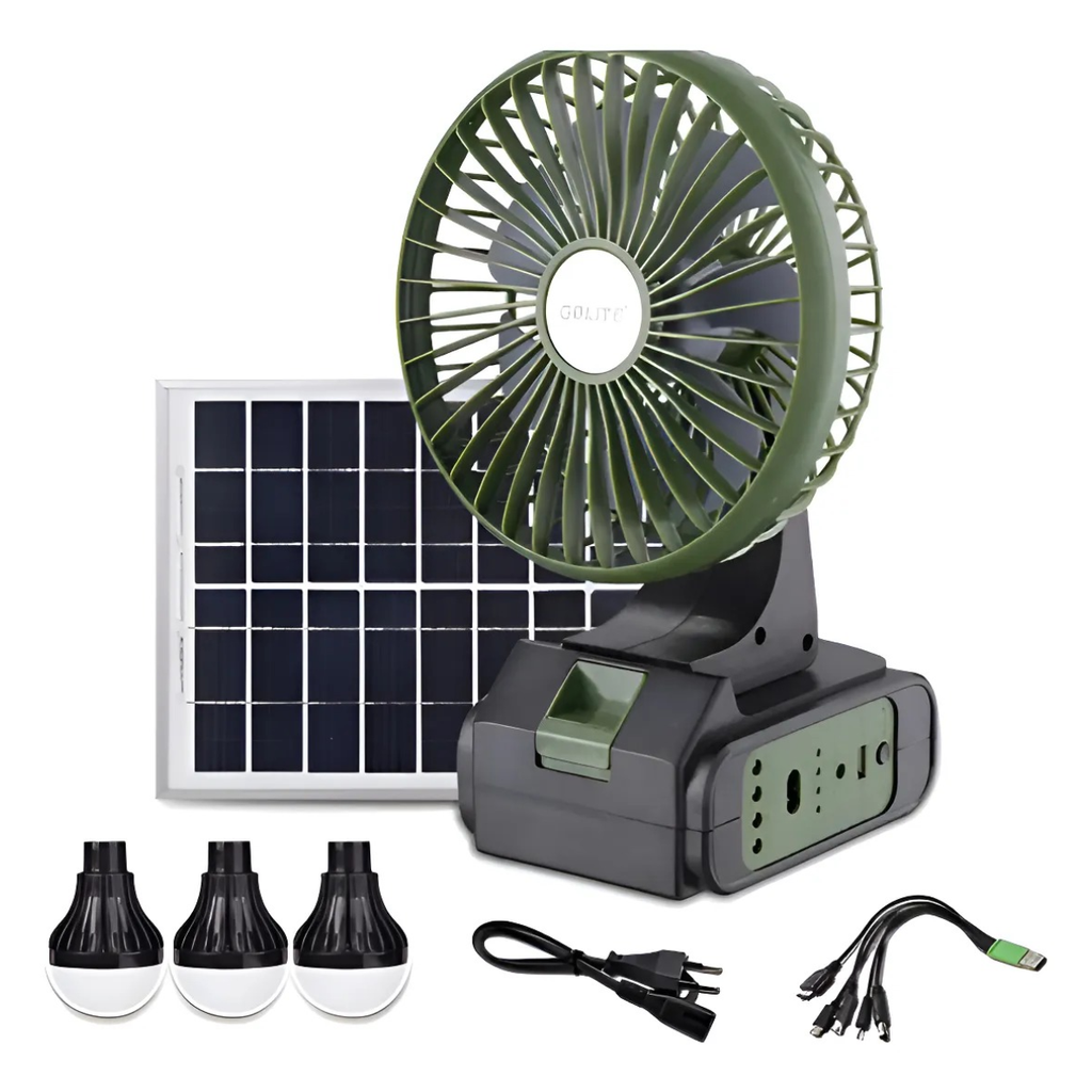 Ventilador solar + 3 bombillos LED